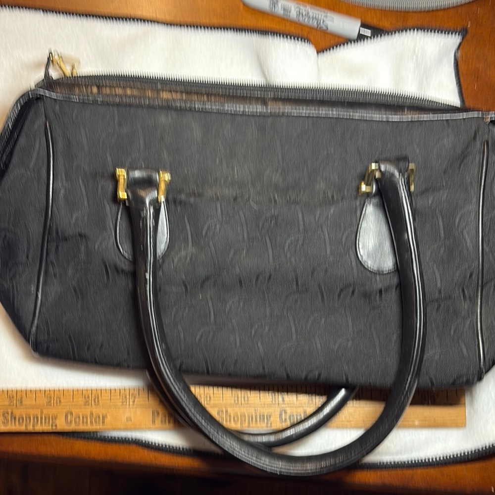Black Structured Shoulder Bag with Gold Accents